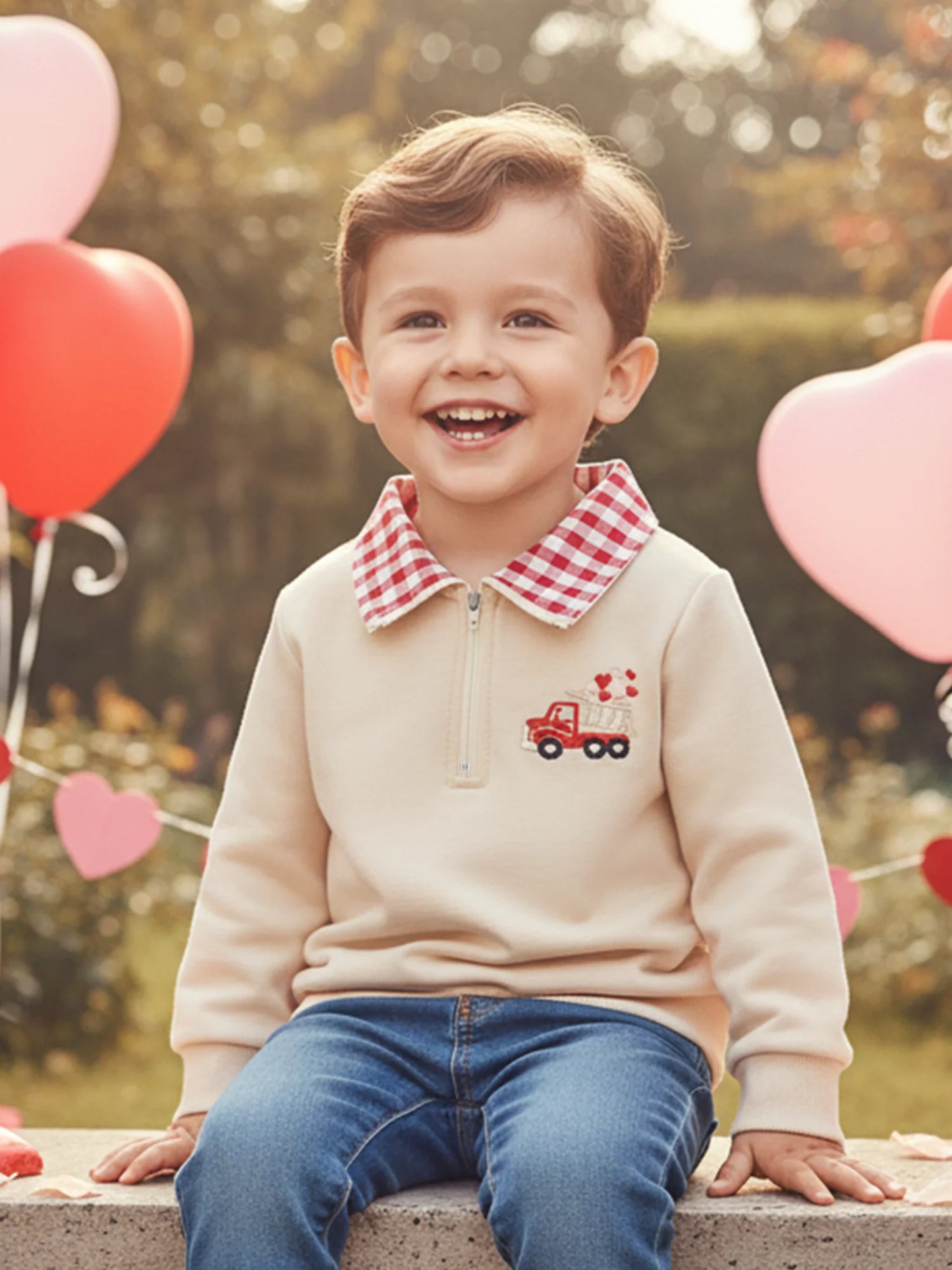 Boys Valentine s Day Sweatshirt Stylish Long Sleeve Hoodie with Turn-down Collar and Embroidered Pullover Design for Kids