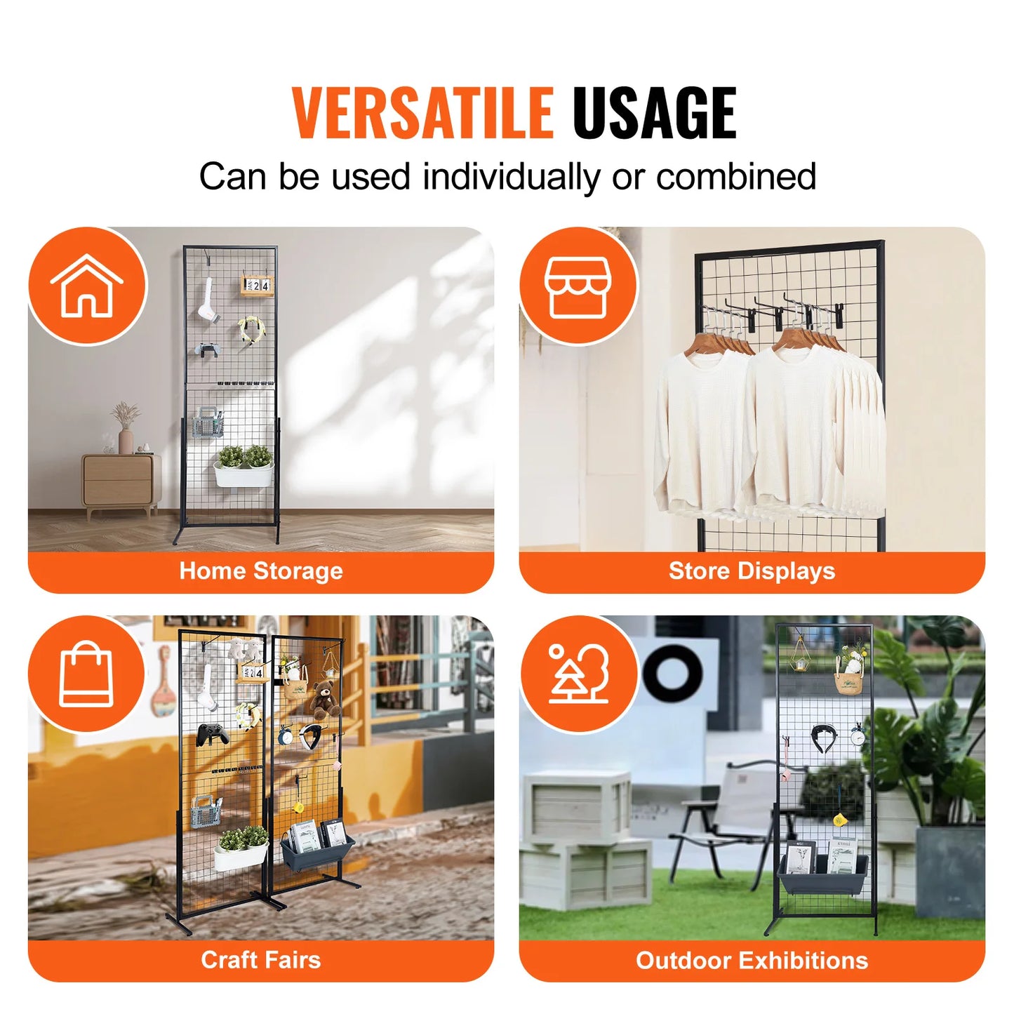 SucceBuy Grid Wall Panels Display Racks With Hooks For Retail