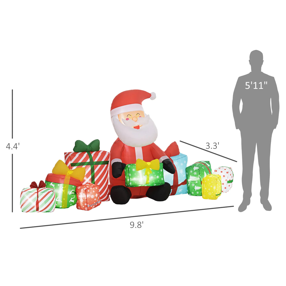 Outsunny Santa Claus Inflatable With Gift Boxes And Led Lights