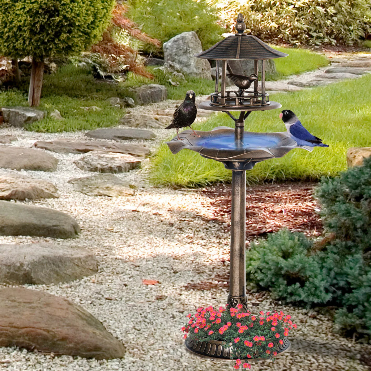 Outsunny 3 In 1 Outdoor Resin Bird Bath Feeder Planter