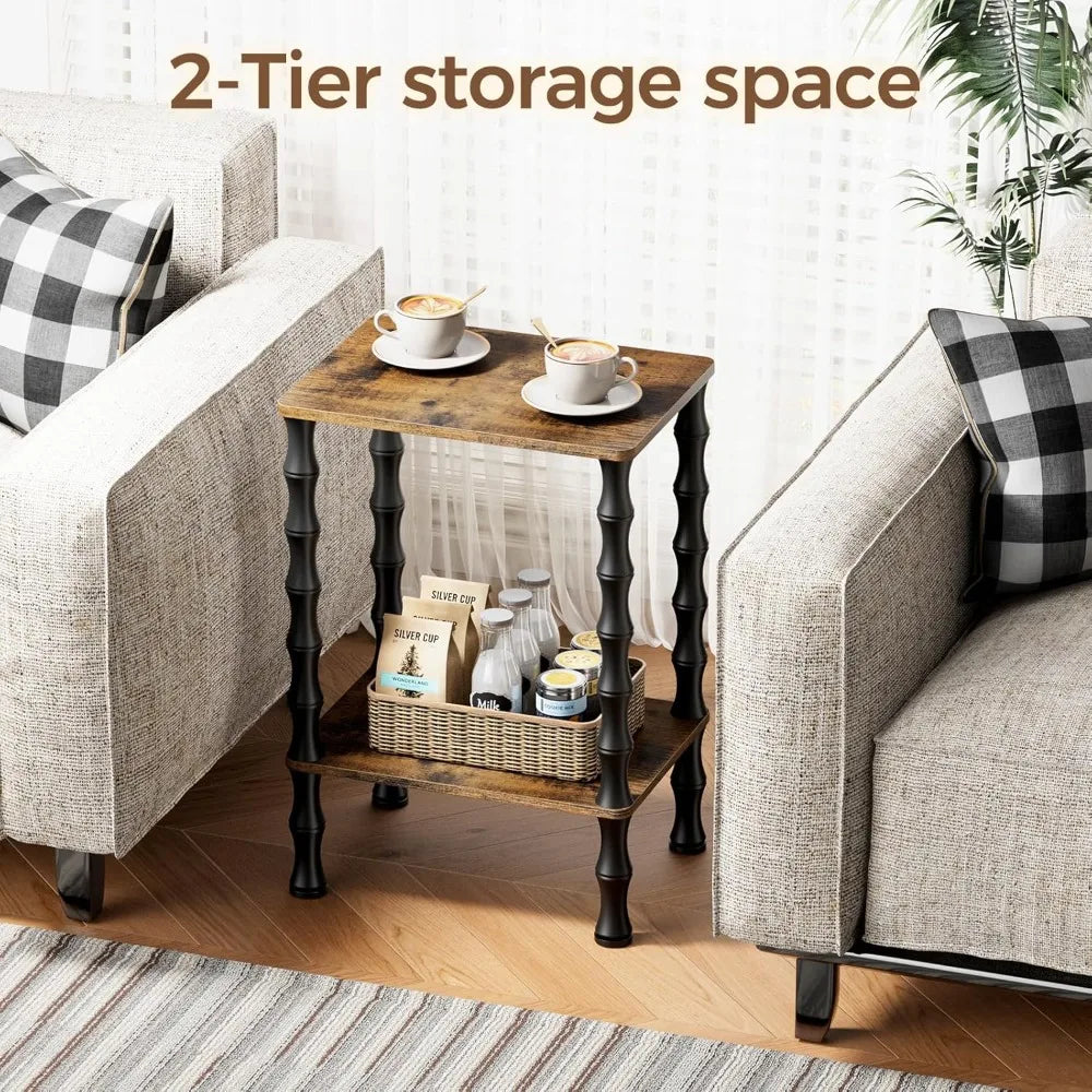 Side Table, 2-Tier End Table With Storage Shelf, Night Stand For Small Spaces, Modern Coffee Tables For Living Room, Bedr