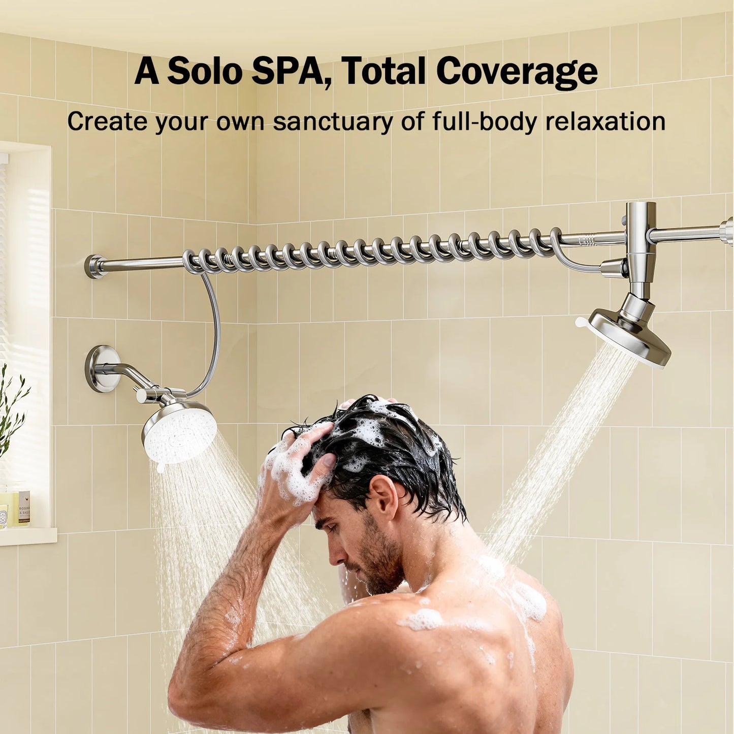 Dual Stainless Steel Shower Head For Couples With Adjustable Slider