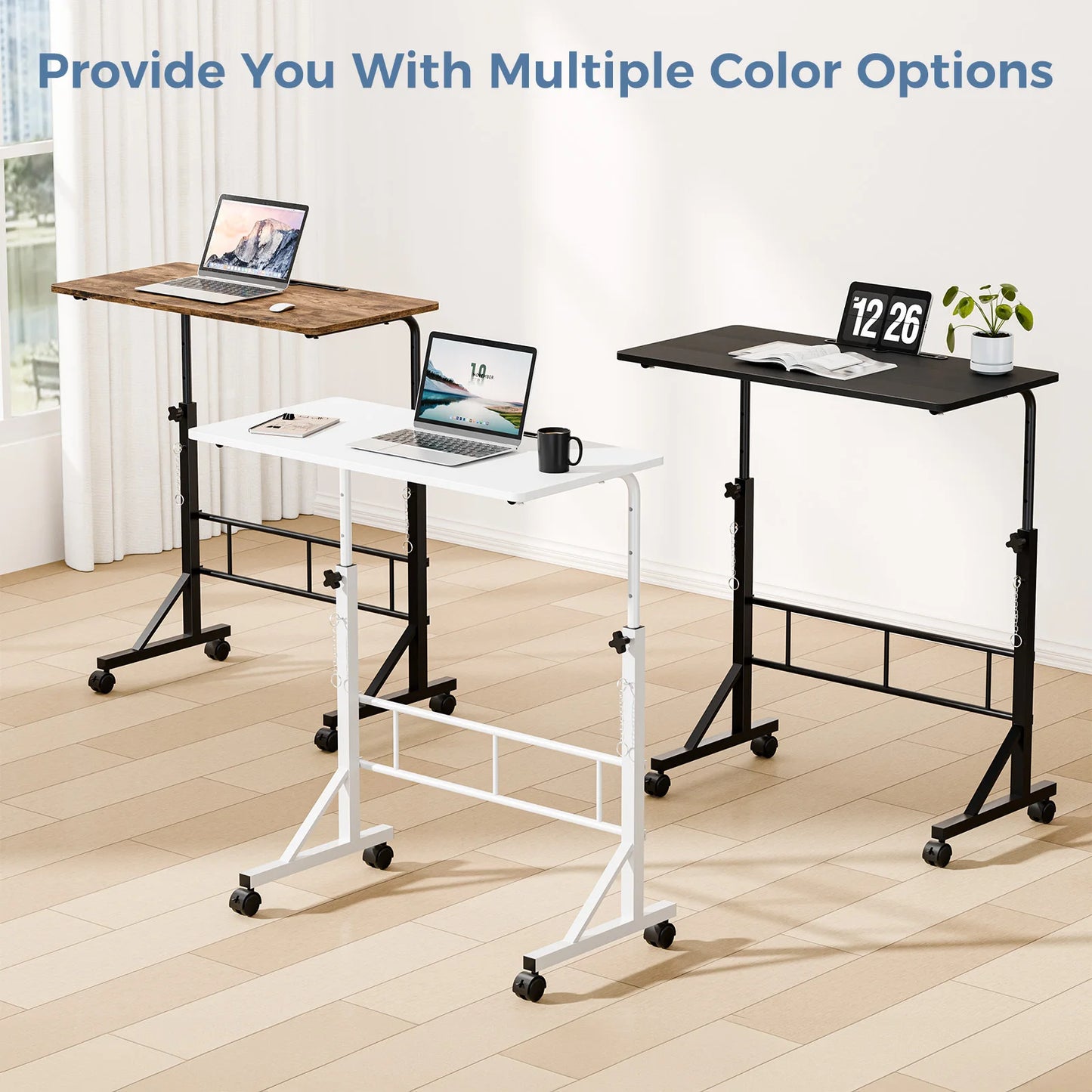 JHK 31.5" Adjustable Height Mobile Desk with Locking Wheels Pin-Lock Portable Computer Desk Laptop Workstation for Walking Pad Active Home Office
