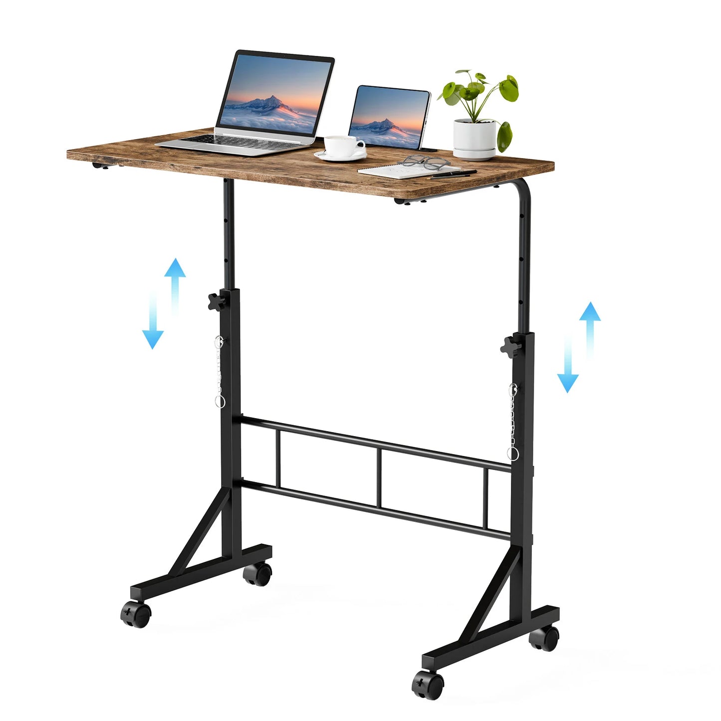 JHK 31.5" Adjustable Height Mobile Desk with Locking Wheels Pin-Lock Portable Computer Desk Laptop Workstation for Walking Pad Active Home Office