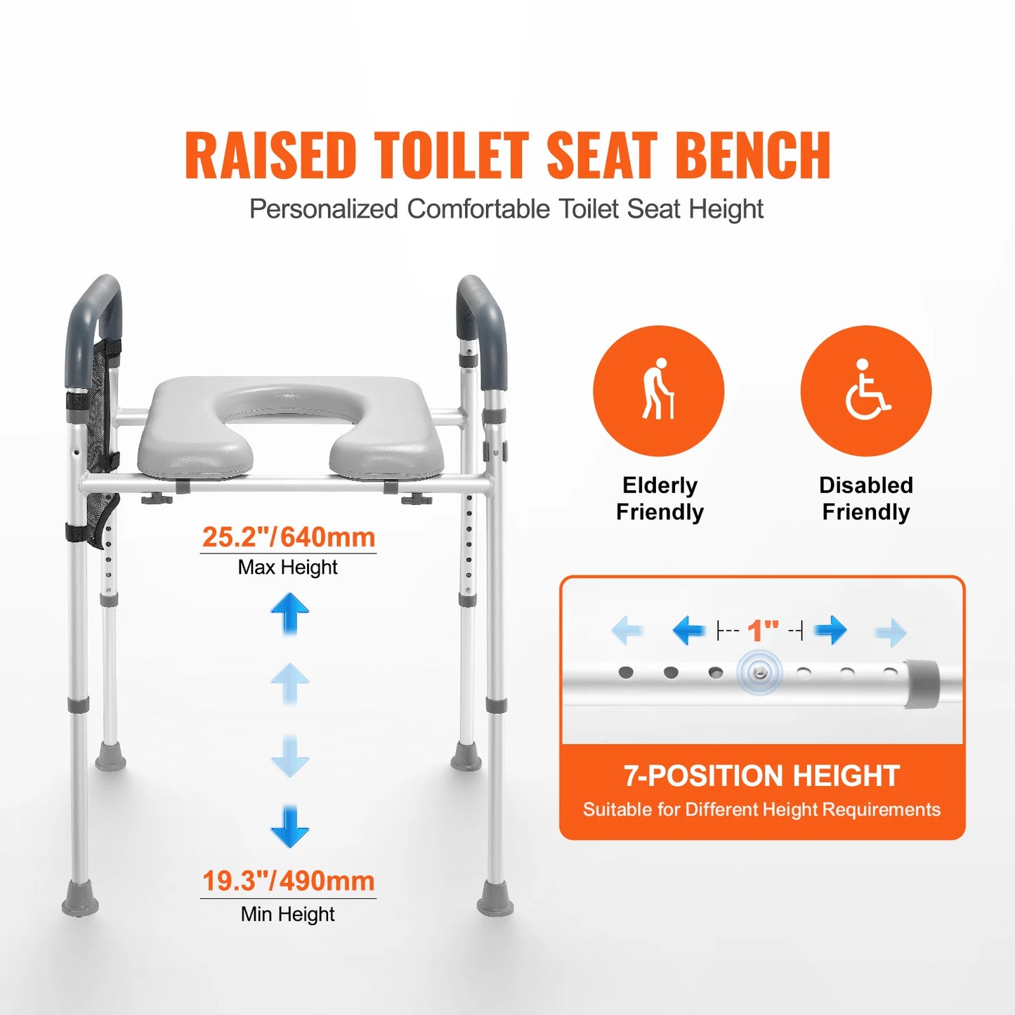 SucceBuy Adjustable Raised Toilet Seat With Comfort Padded Aluminum Frame