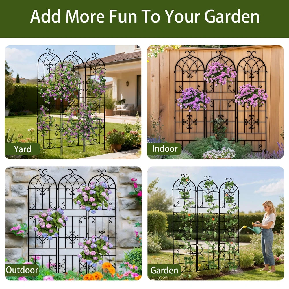 3 Pack Rustproof Metal Garden Trellis For Climbing Plants