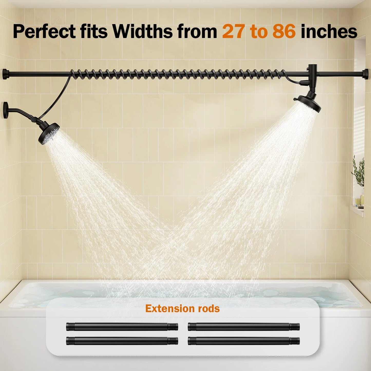 Dual Stainless Steel Shower Head For Couples With Adjustable Slider