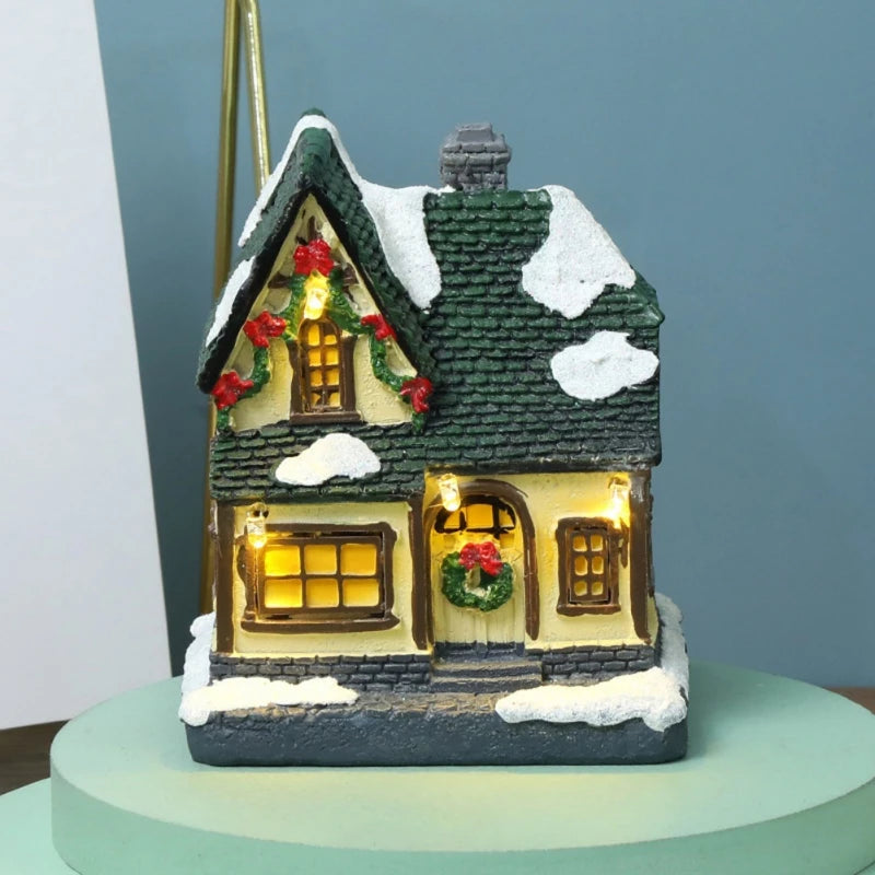 Christmas LED Light House Ornaments Resin Cottage Miniature Village