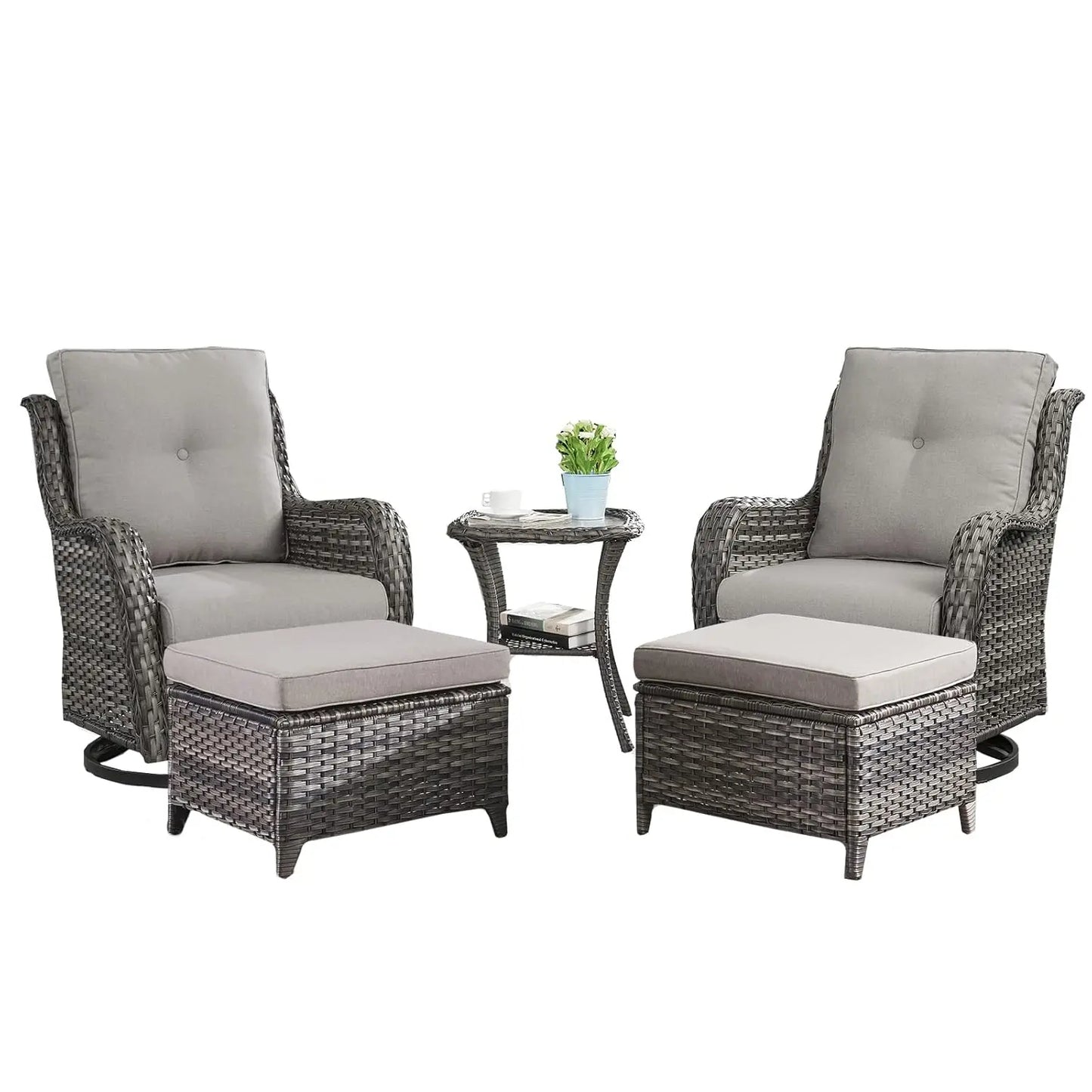 Wicker Patio Furniture Set - 5 Piece Rattan Outdoor Sectional Conversation Sets with 2 Swivel Rocking Chairs,2, Customized