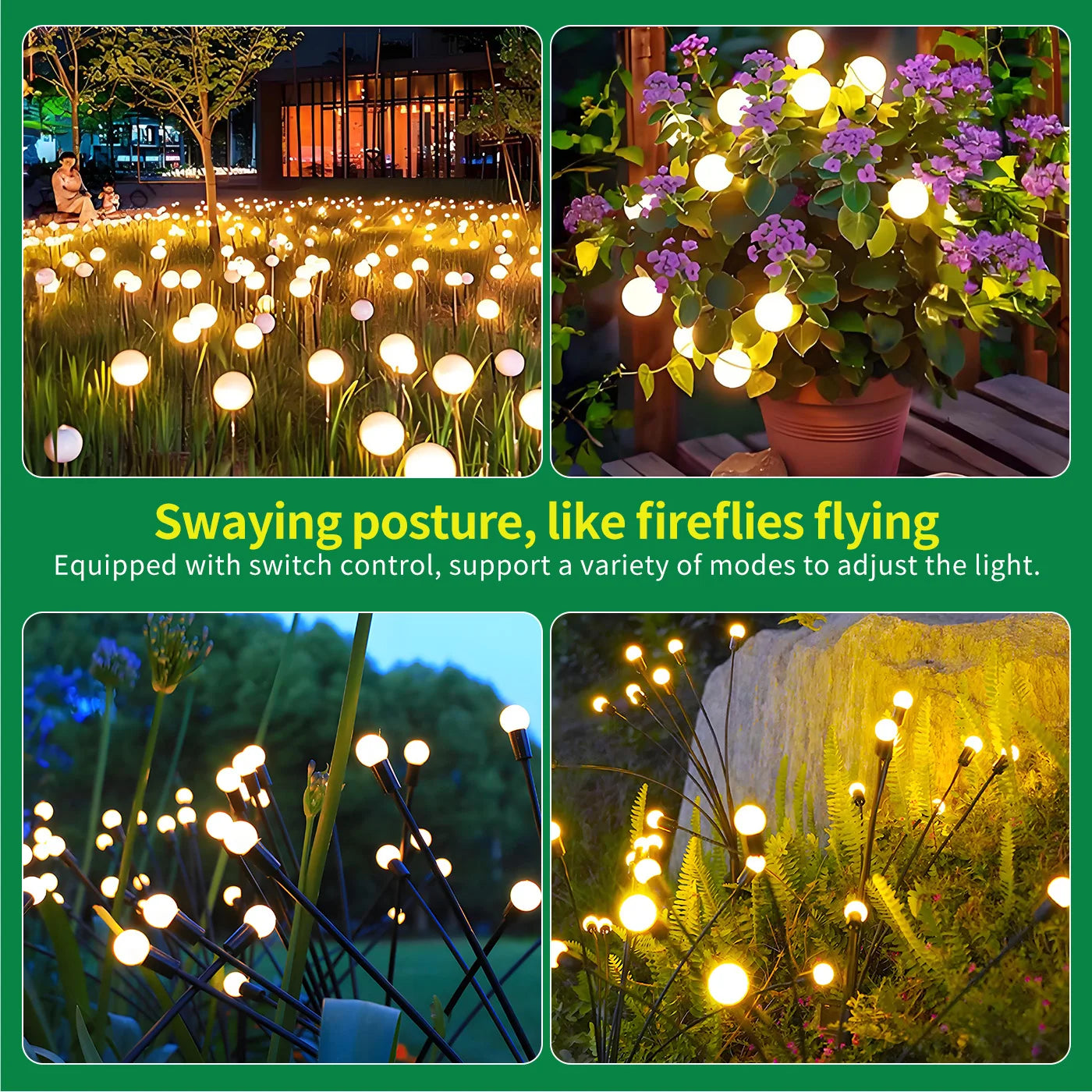 8-Head Solar Firefly Lights LED Outdoor Decorative Garden Pathway Waterproof