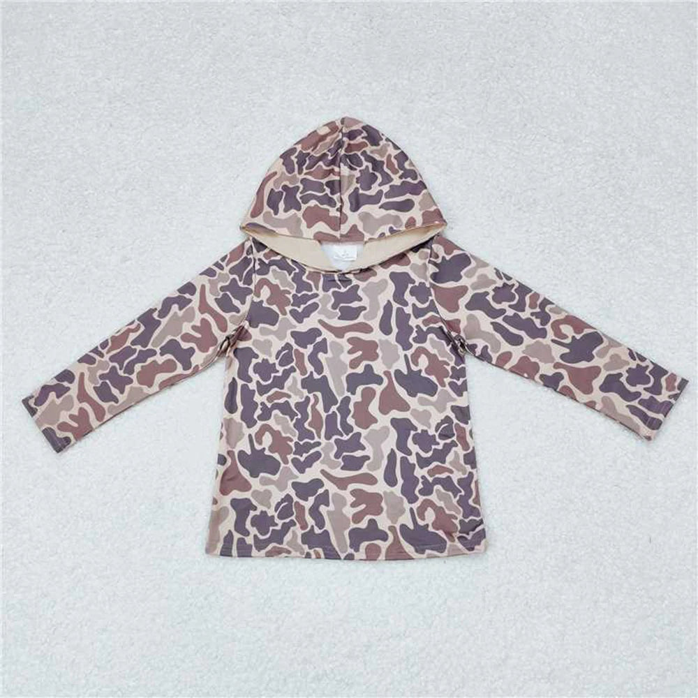 Baby Boys Grey Leopard Camo Hooded Long Sleeve Tee Shirts Tops Trendy Baby Clothing Infant Boy's Fashion Outfit