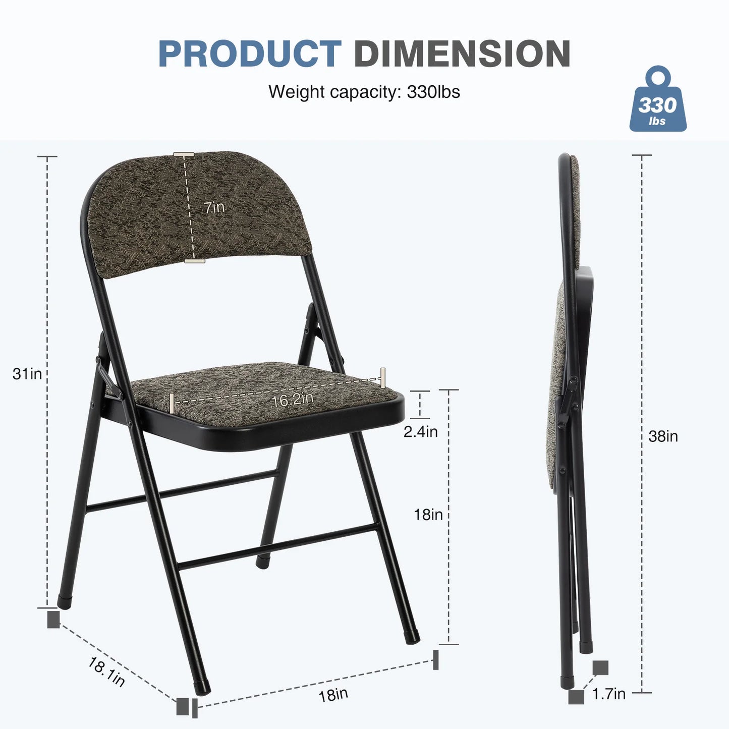 MCQ 4 Pack Foldable Fabric Padded Cushion Office Chair Ergonomic Metal Frame Soft Cushion Lumbar Support Heavy Capacity 330LB For Home Office﻿
