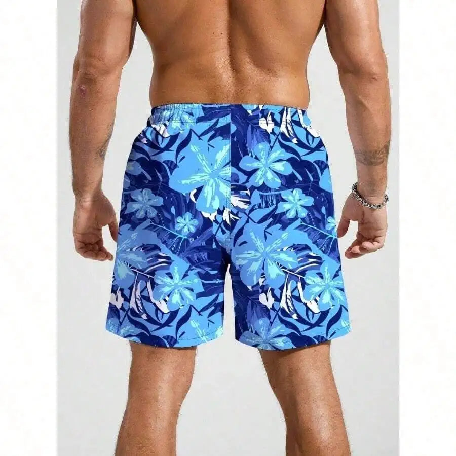 Men Floral Print Loose Fit Beach Shorts Bermuda Style Vacation Swimwear