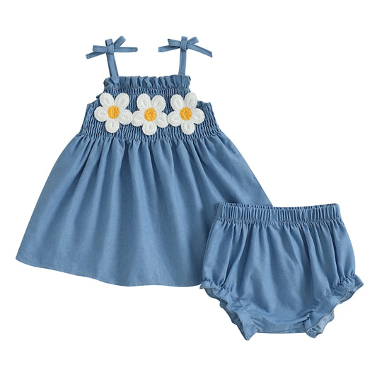 Toddler Girls Summer Outfits Sleeveless Floral Print Ruffle Tank Tops and Shorts Sets with Bow Detail