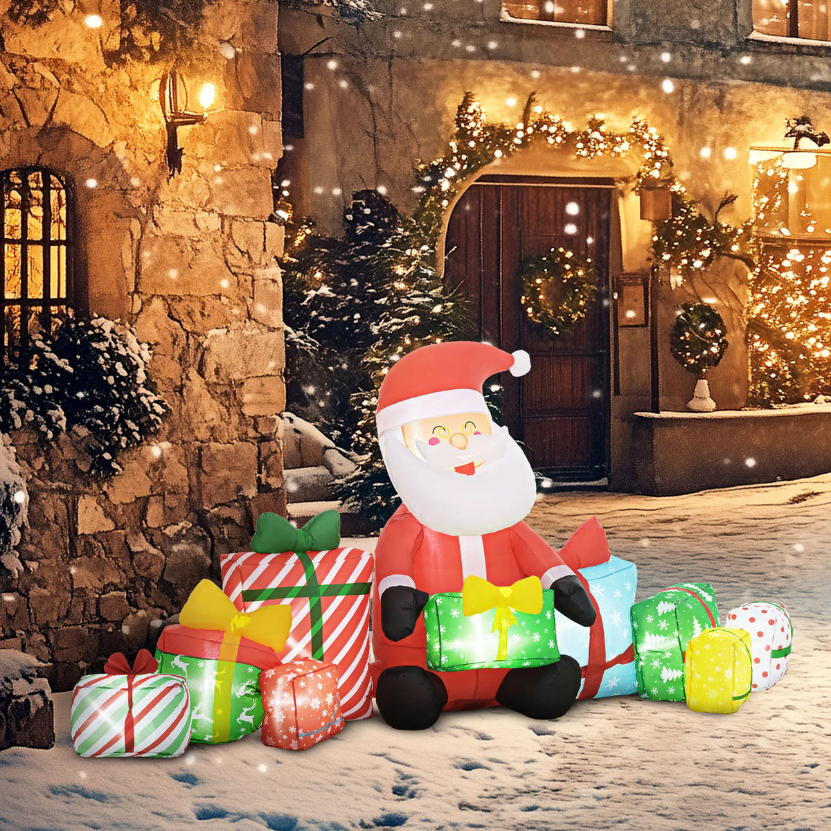 Outsunny Santa Claus Inflatable With Gift Boxes And Led Lights