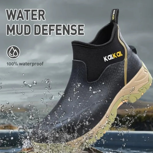 Kalkal Men's Rubber Boots, Waterproof Ankle Rain Boots, Insulated Working Booties with Comfortable Sports Sole, Outdoor Mud Boo