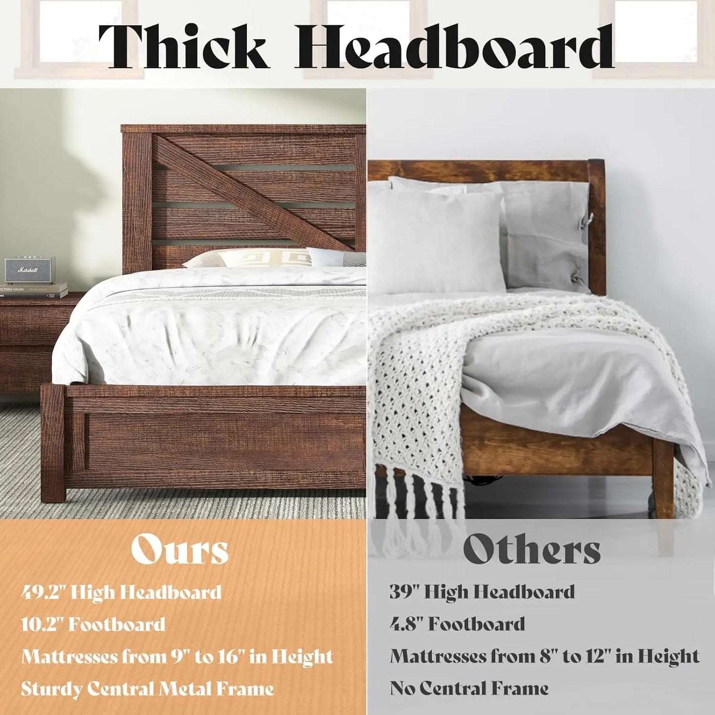 King Size Bed Frame with 49.2" Barn Door Headboard and Footboard, Rustic Farmhouse Platform Bed Frame with Wood, Customized