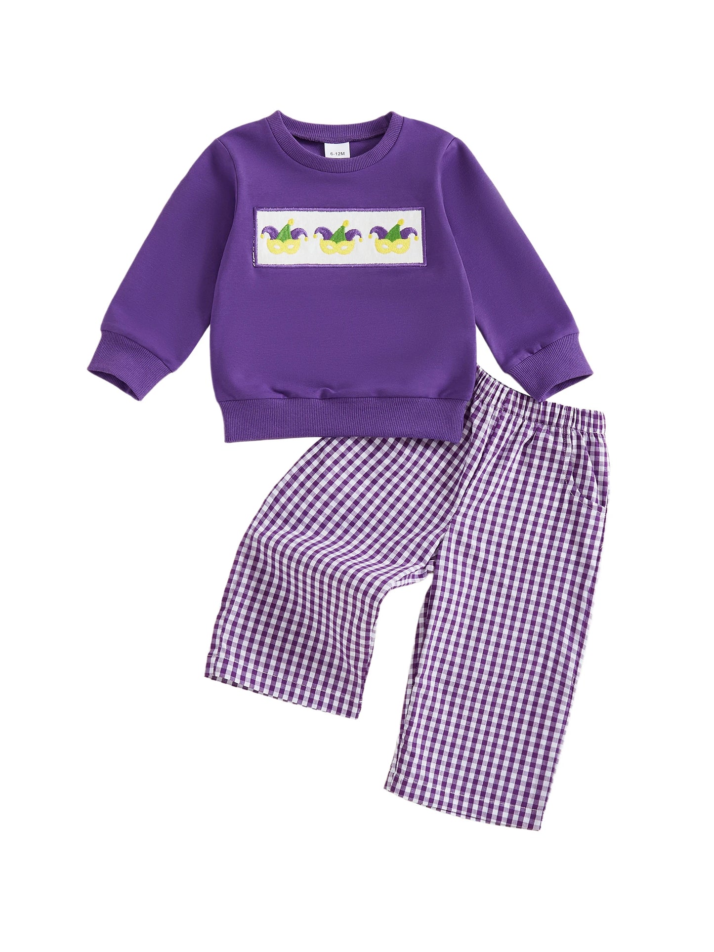 Infant Boy s Circus Theme Clothing Set with Embroidered Letter Detail Cozy Crew Neck Sweatshirt and Plaid Pants