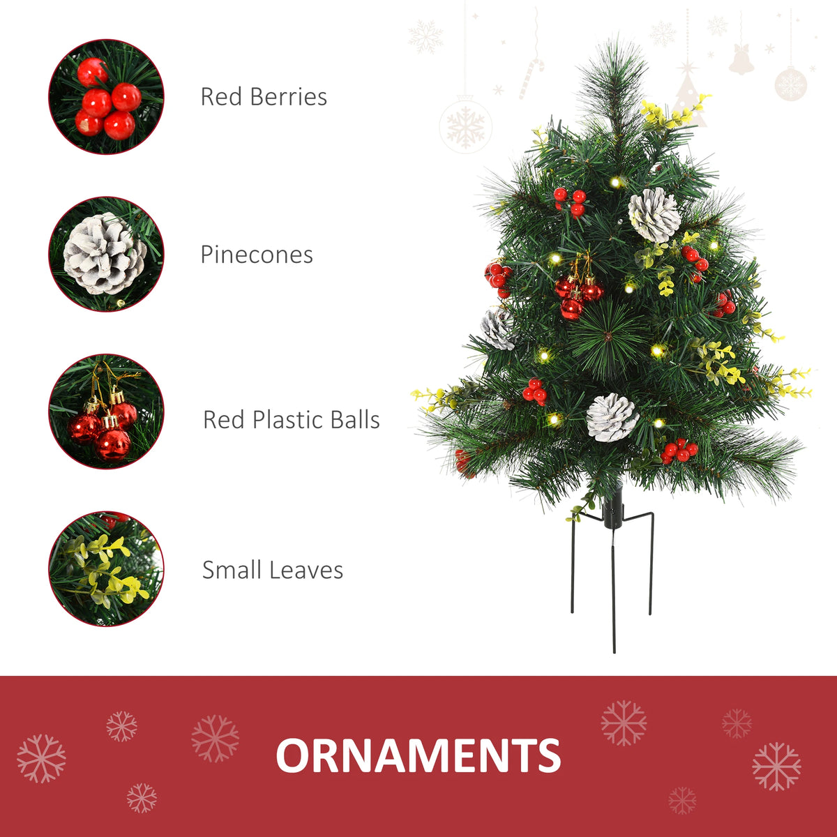 Homcom Artificial Pine Christmas Tree Pre Lit With Ornaments