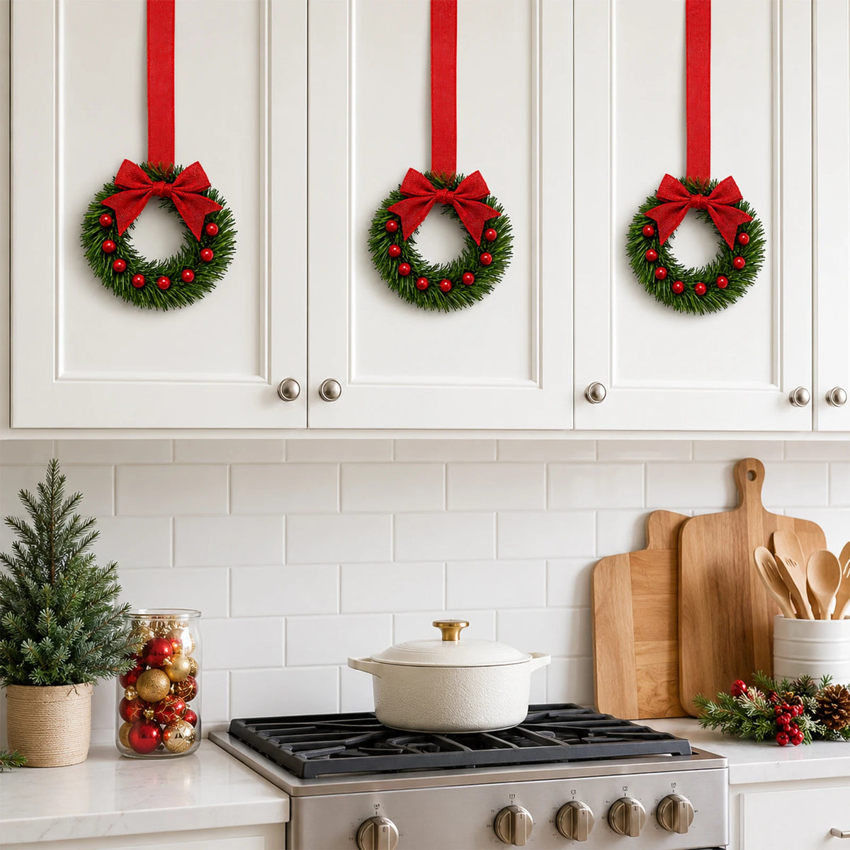 HiMiss Mini Christmas Wreaths With Pine Berry Bows Holiday Decor