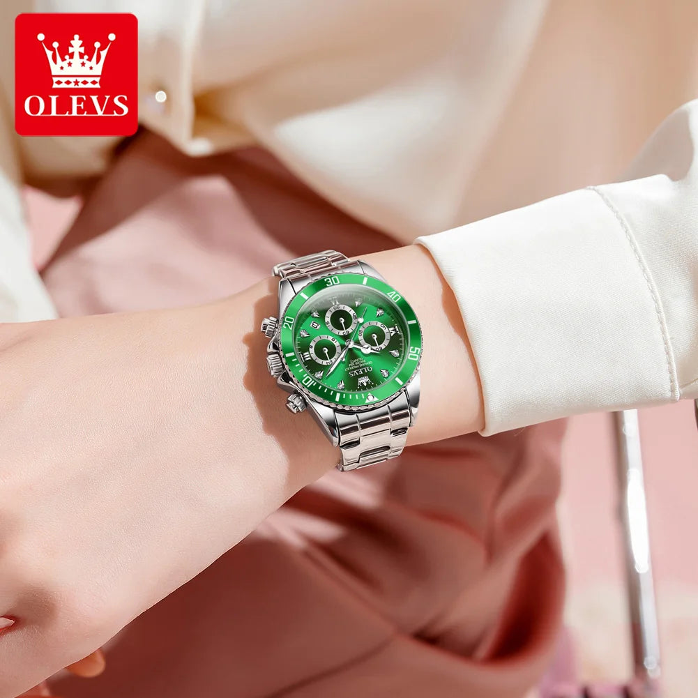 OLEVS Women's Quartz Chronograph Watch With Date and Luminous Dial