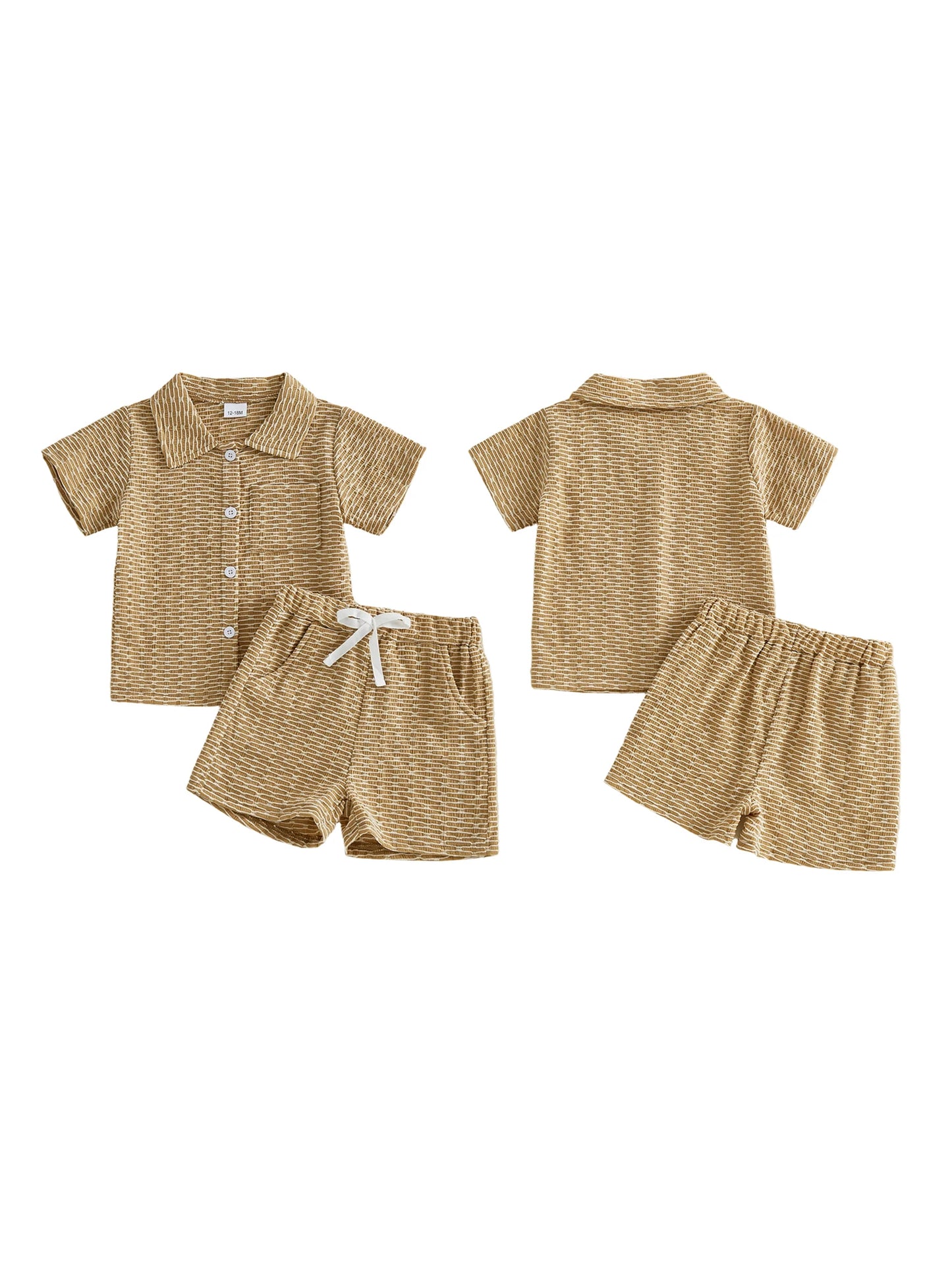 Infant Boy s Summer Outfit Set with Textured Short Sleeve Button-up Collar Shirt and Matching Shorts for Toddlers
