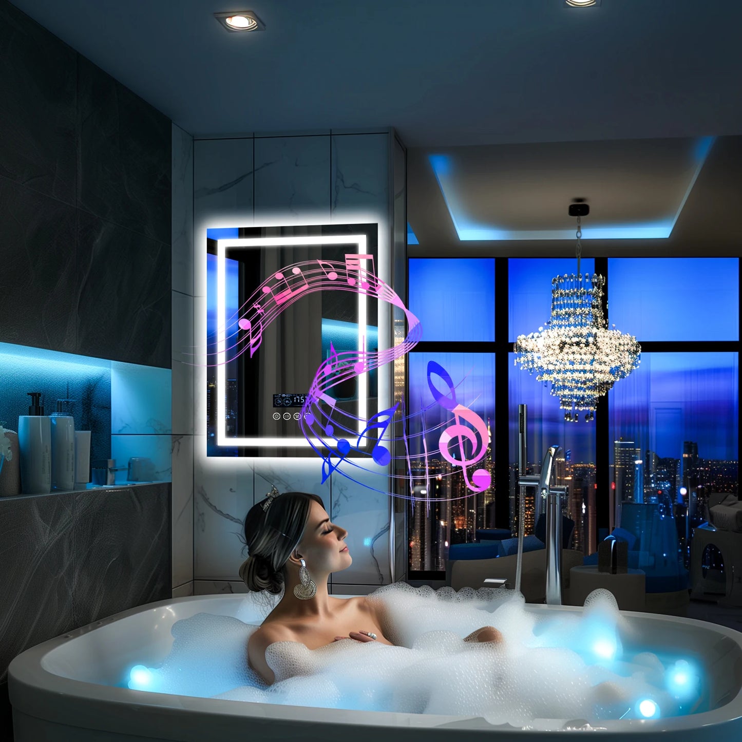 Wisfor Smart Led Bathroom Vanity Mirror Bluetooth Speaker Antifog Dimming