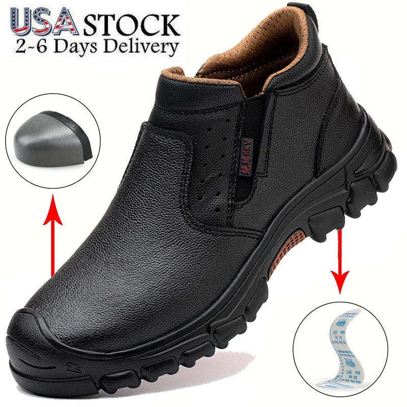 Mens Work Boots With Composite Toe Metatarsal Guard And Anti Slip Rubber Outsole