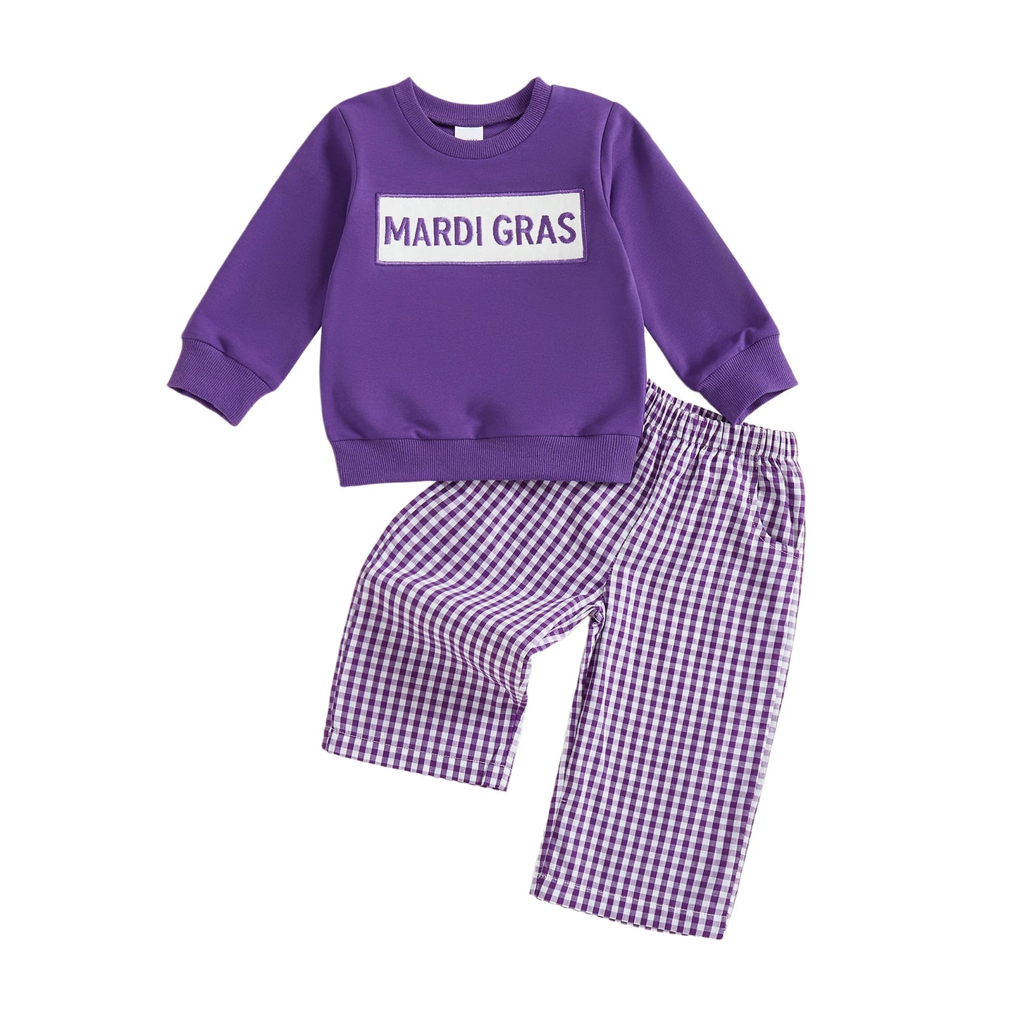 Infant Boy s Circus Theme Clothing Set with Embroidered Letter Detail Cozy Crew Neck Sweatshirt and Plaid Pants