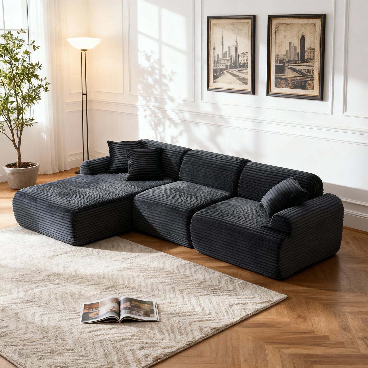 L-Shaped Modular Leather Sofa For Families