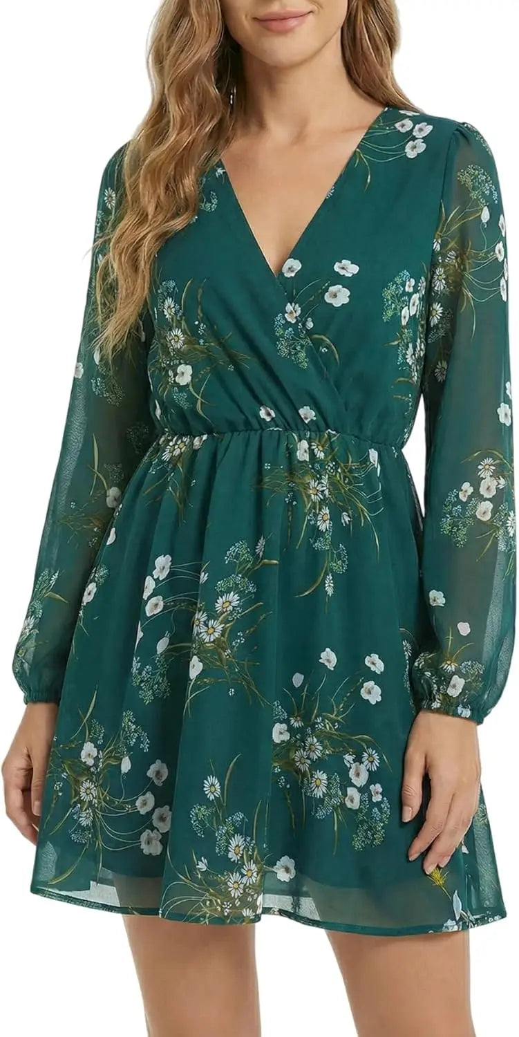 Women's Elegant V Neck Chiffon Dress For Spring Party Wear