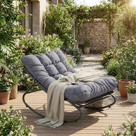 Oversized Outdoor Patio Rocking Chair – Heavy Duty Metal Frame, Thick Cushions, Comfy Recliner, 400/450 LBS Capacity – Relaxing Garden, Porch, Balcony, Backyard & Indoor Lounge Seating