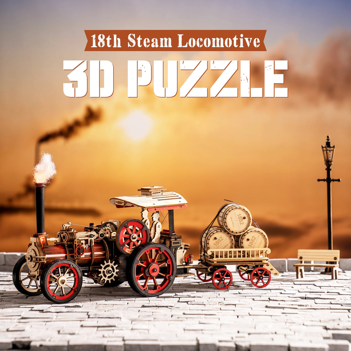 ROKR Wooden Steam Engine 3D Mechanical Puzzle Building Kit