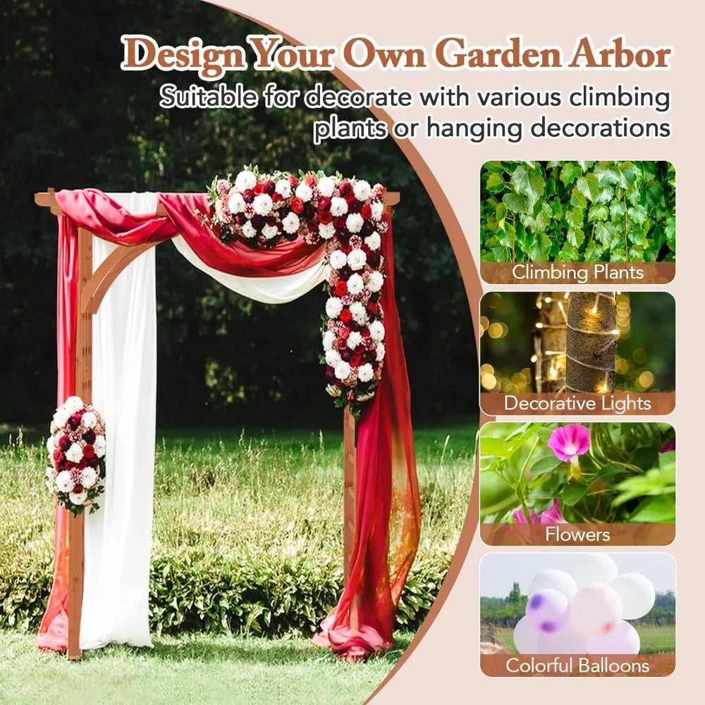 Wooden Garden Gazebo Arch with Decorative Roof and Climbing Frame