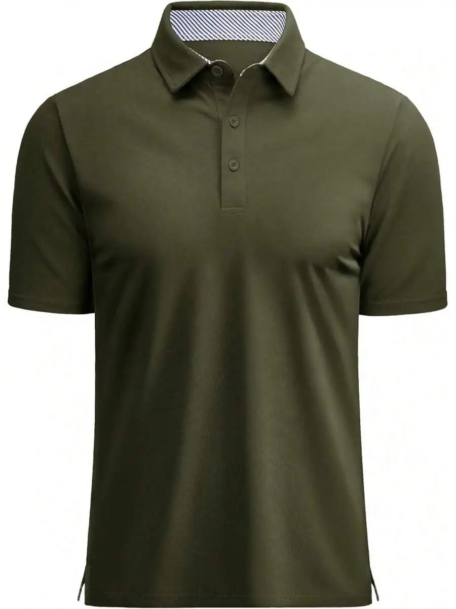 Mens Short Sleeve Cotton Pique 3-Button Classic Fit Casual Golf Shirt