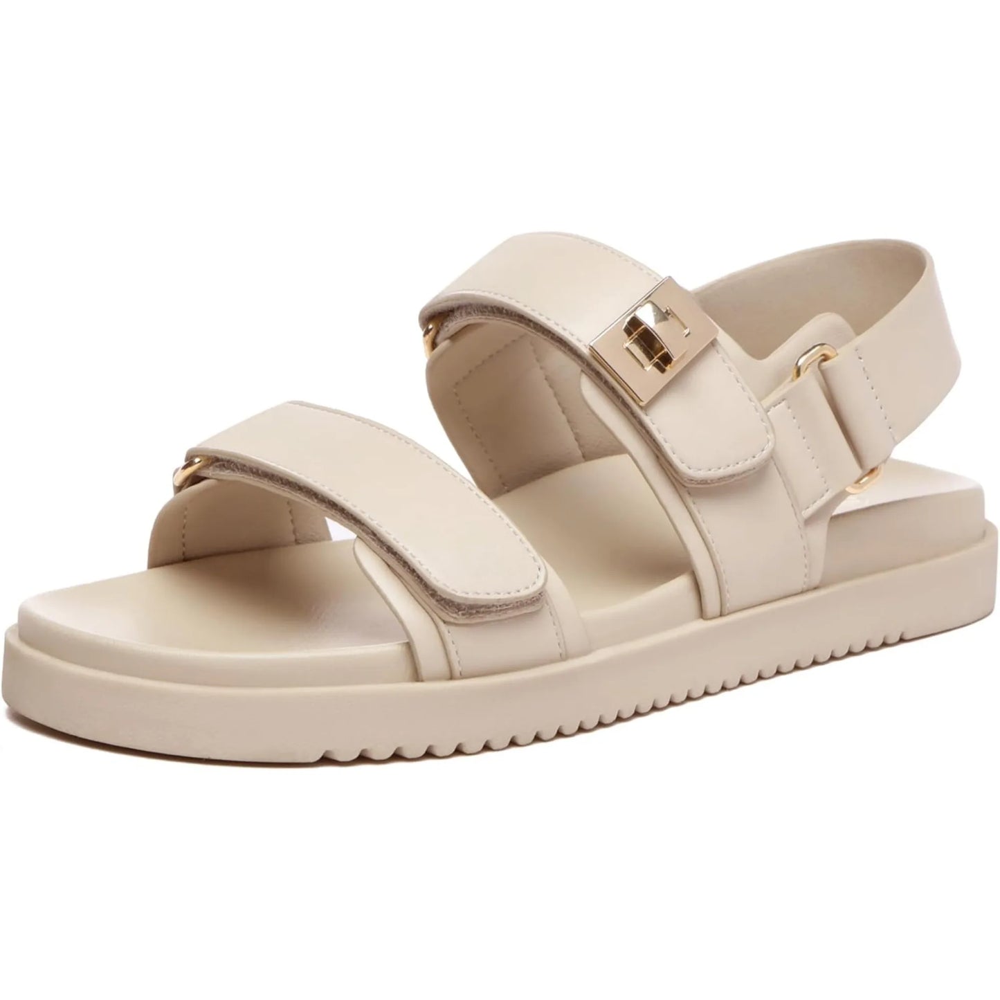Women's Flat Sandals Comfort Adjustable Double Strap Slip on Leather Footbed Sandals shoes for women