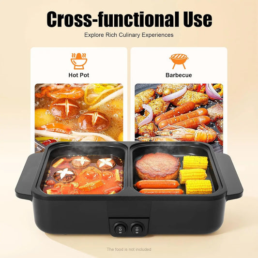 Electric Hot Pot With Grill Two-In-One Indoor Cooking