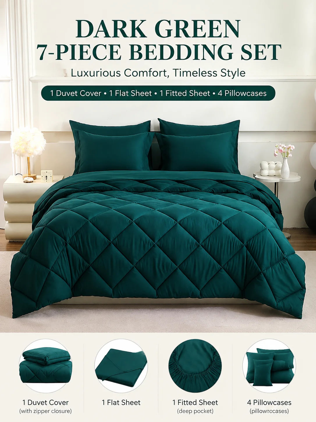 EasYum Brushed Polyester Quilted Bedding Comforter Sheet Set