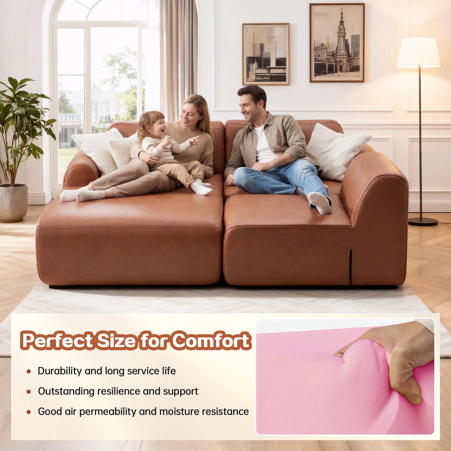 L-Shaped Modular Leather Sofa For Families