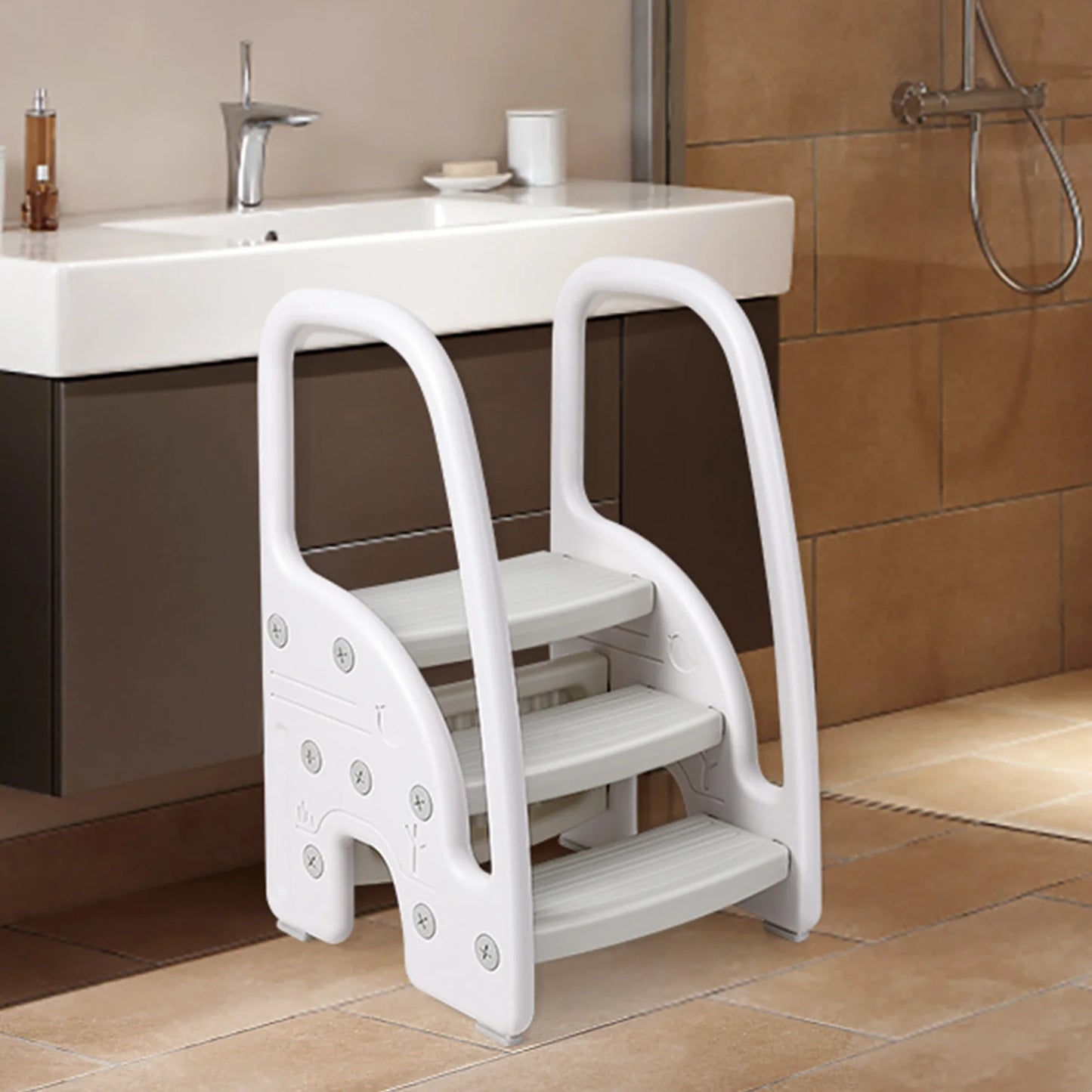 Toddler Plastic Step Stool With Side Handles For Bathroom Kitchen