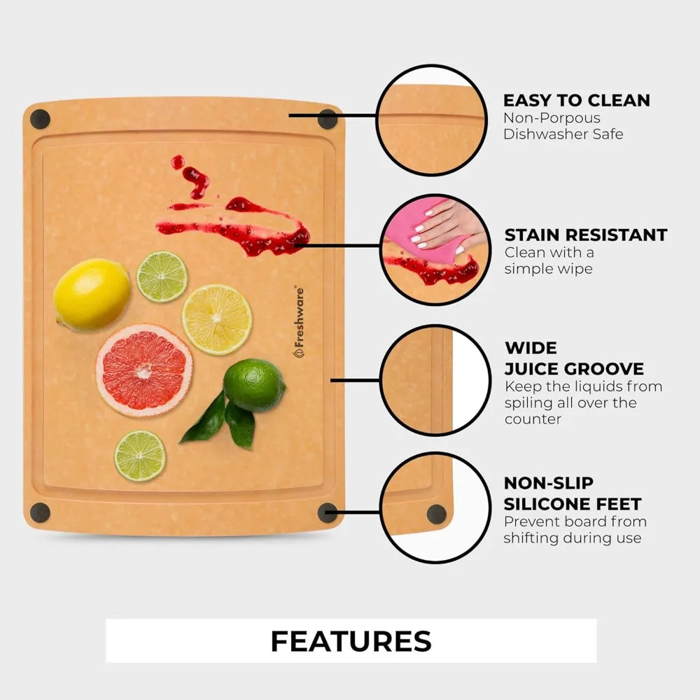 Wood Fiber Cutting Board With Juice Groove Non Slip Feet