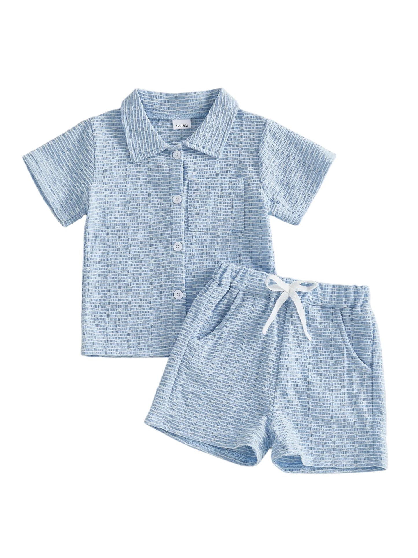 Infant Boy s Summer Outfit Set with Textured Short Sleeve Button-up Collar Shirt and Matching Shorts for Toddlers