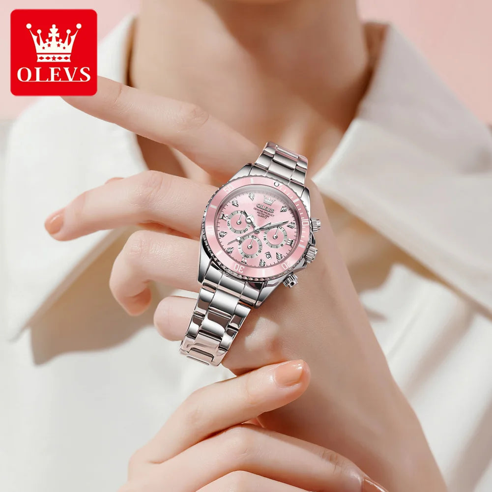 OLEVS Women's Quartz Chronograph Watch With Date and Luminous Dial