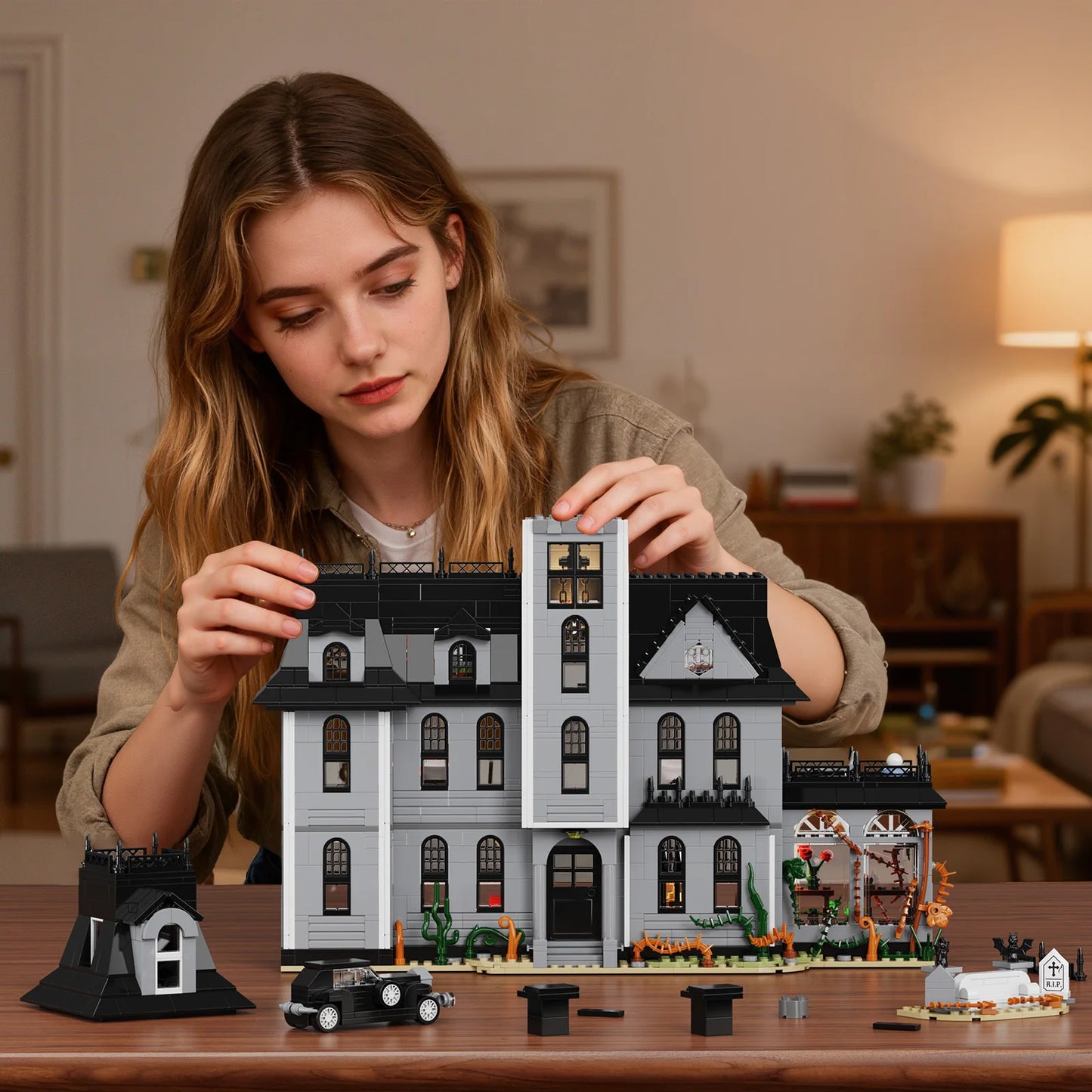 Gothic Nightfall Manor Building Blocks Desktop Ornament