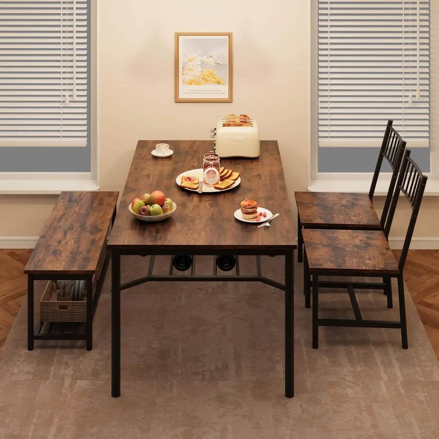 BestsellerBestsellerDining Table Set for 4 with Bench and Chairs, 4-Piece Kitchen Table Set with Storage – Space-Saving Dining T