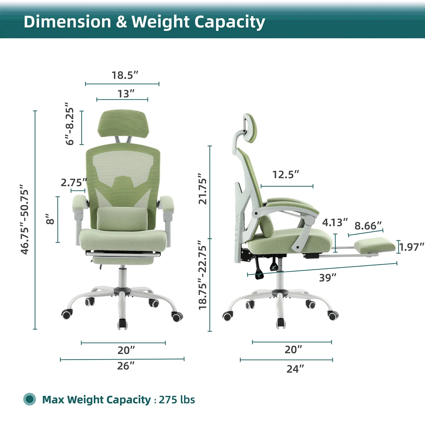 JHK Ergonomic Reclining Mesh Office Chair With Lumbar Support