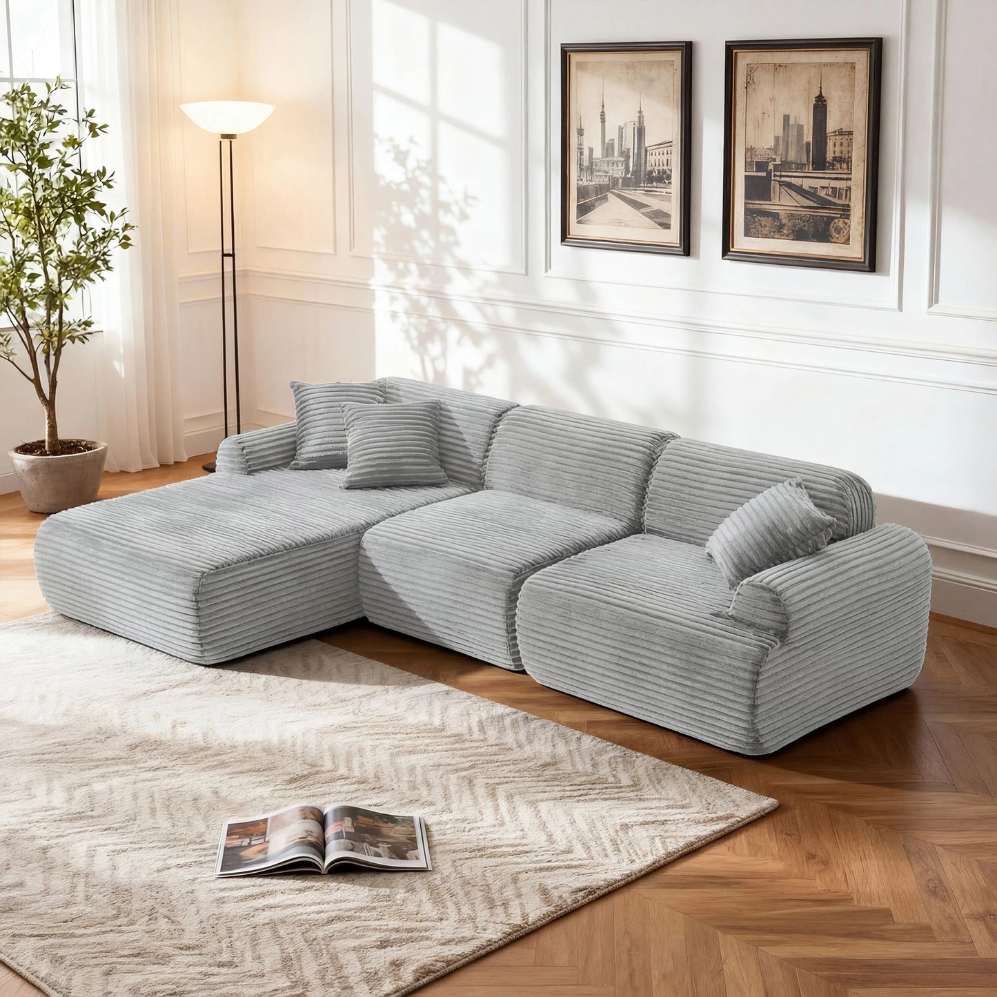 L-Shaped Modular Leather Sofa For Families
