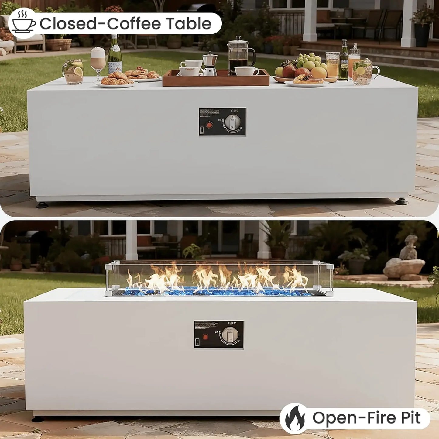 Propane Fire Pit Table Set With Tank Holder Glass Stones
