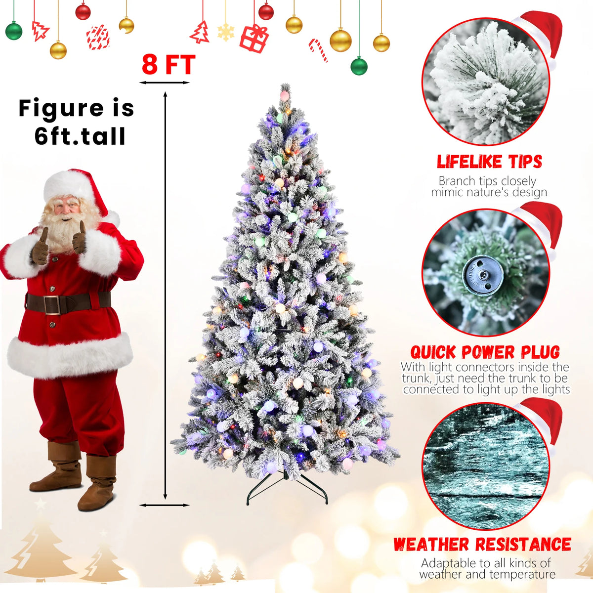 Pre Lit Flocked Artificial Christmas Tree With Led Lights