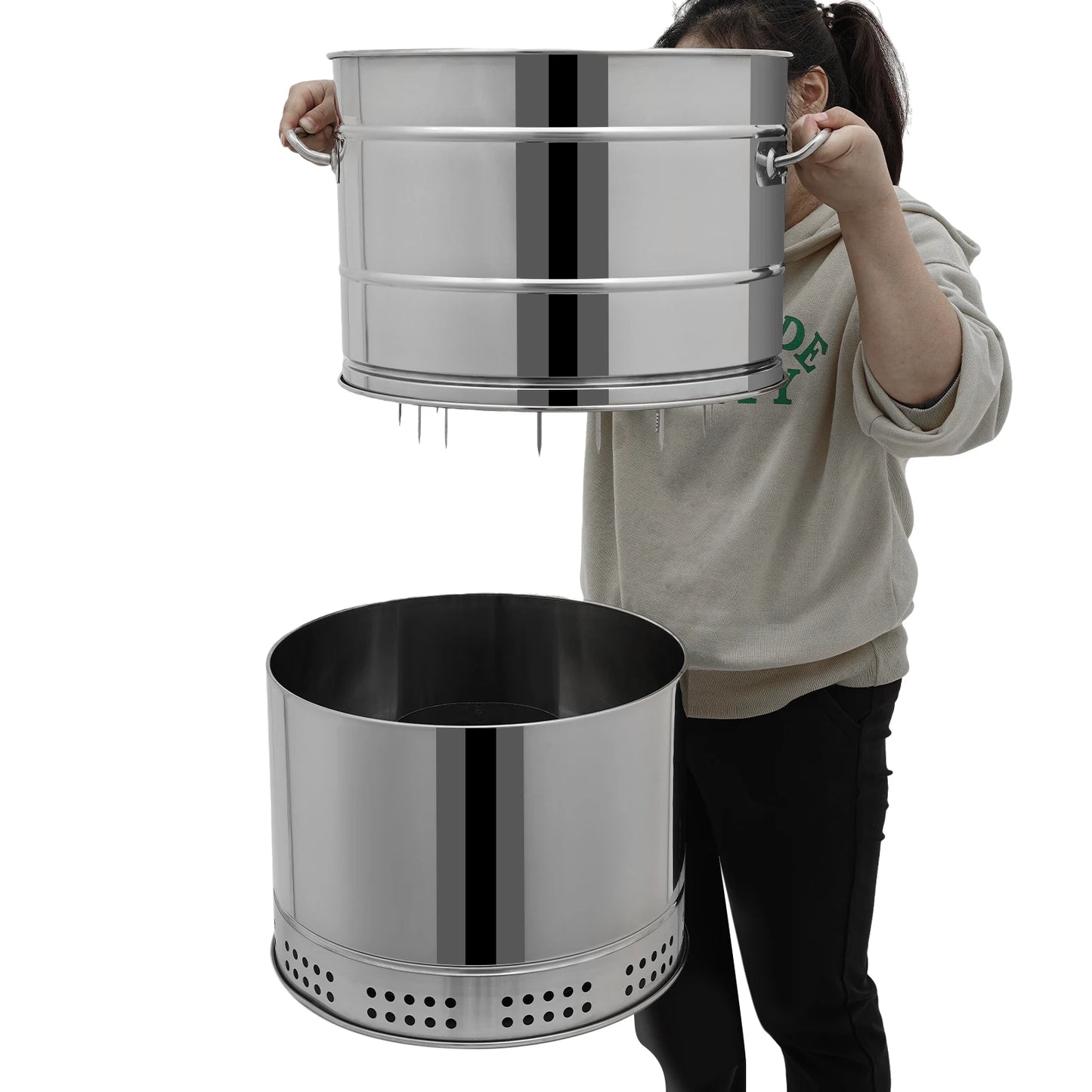 Bymaocar Stainless Portable Charcoal Grill Barrel 360 Smokeless Outdoor